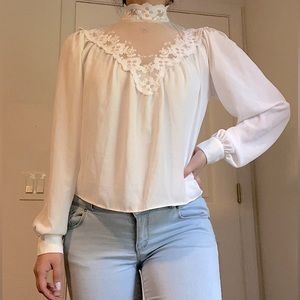 🍒🍒[F21] WHITE LACE BUTTON-UP BLOUSE